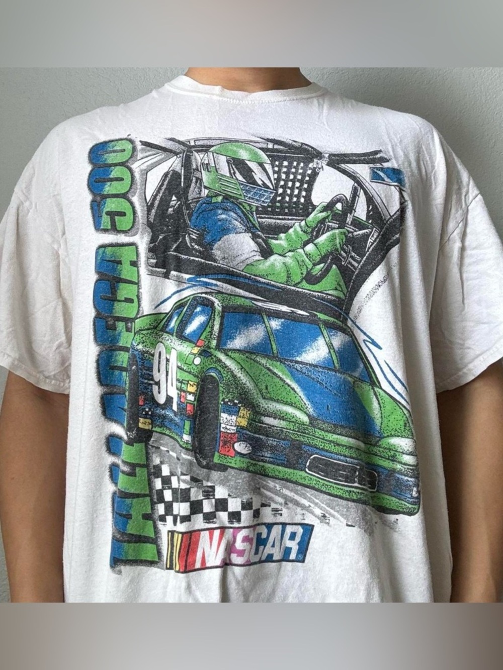 Vintage 2000s Nascar Talladega Racing AOP Graphics White Tee Shirt